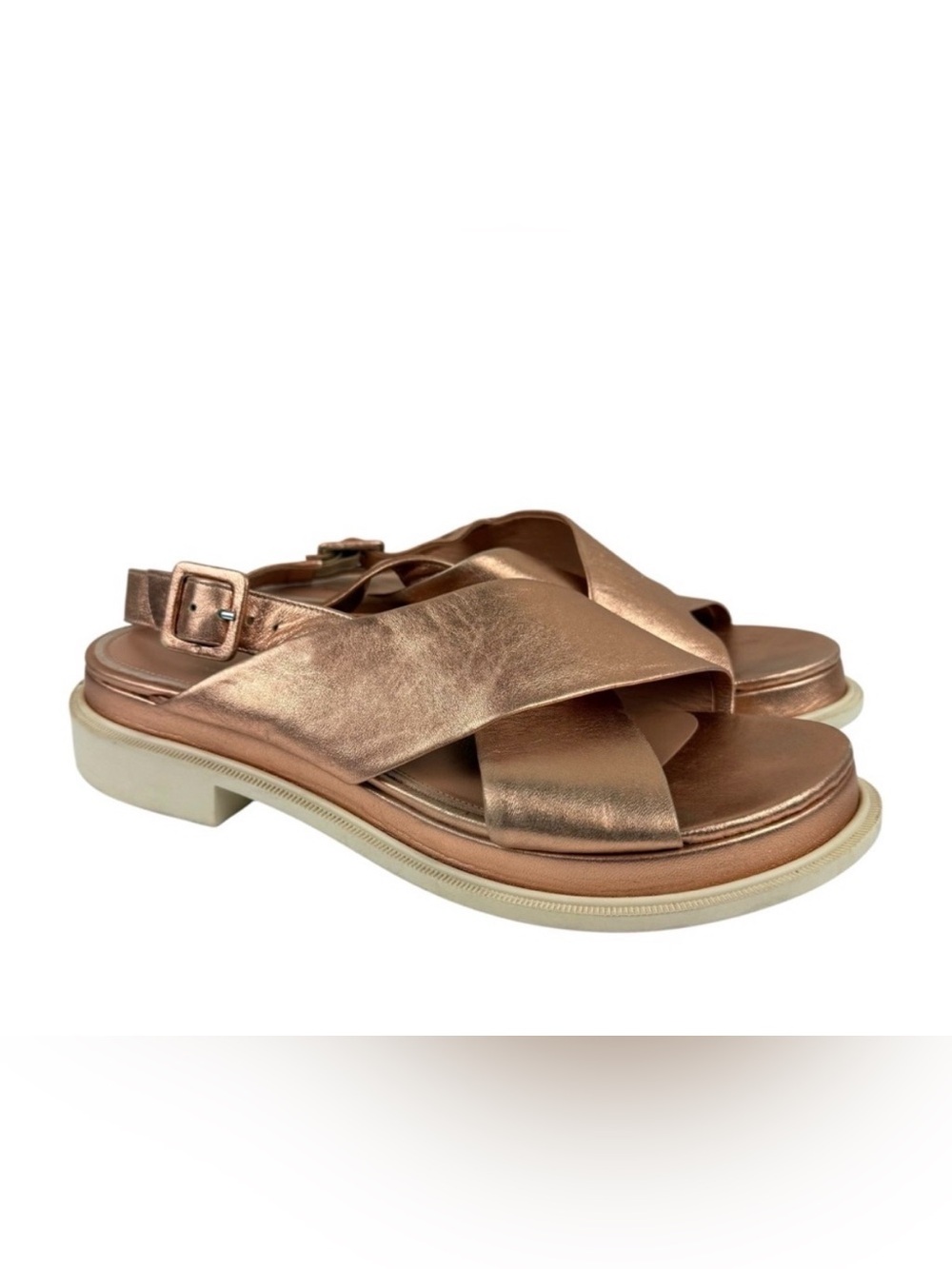 Robert Clergerie Caliba Slingback Criss Cross Metallic Rose Gold Sandals Sz 39.5